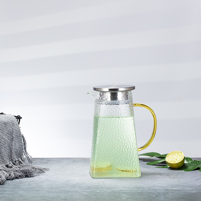 Hammered Glass Water Pitcher with Stainless Steel Lid