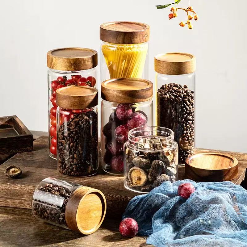 Glass Storage Jars with Natural Wooden Lids