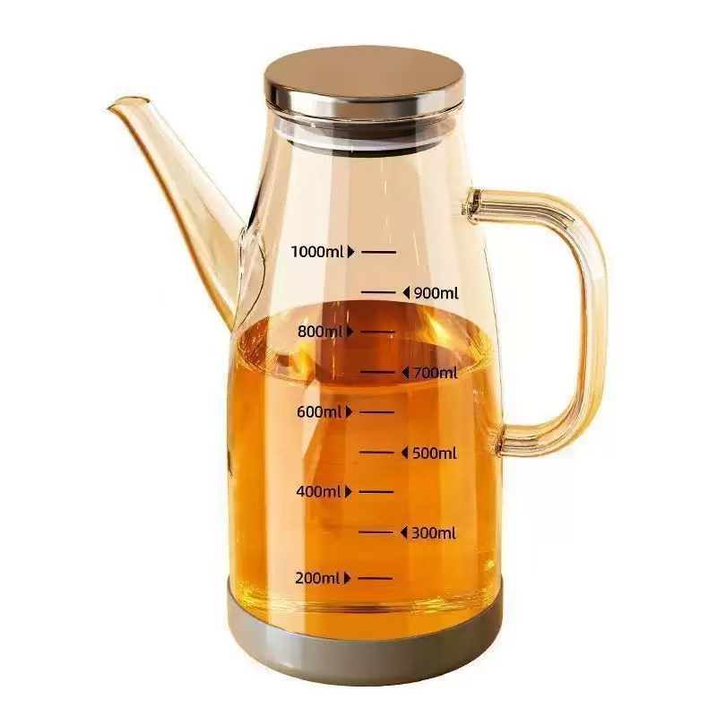Glass Oil Dispenser with Measurement Scale and Stainless Steel Lid