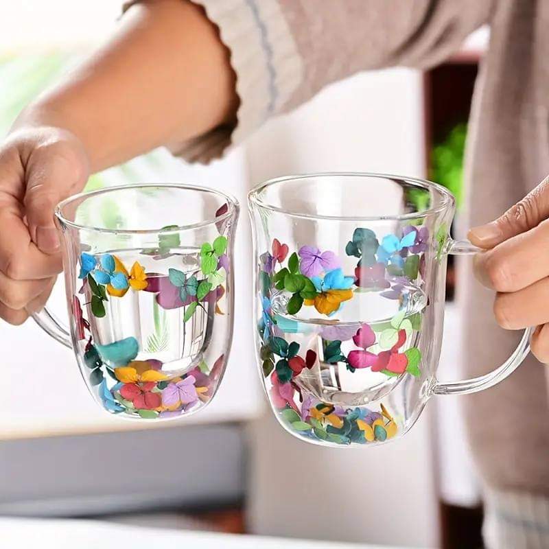 Colourful flowers double-layer high borosilicate glass