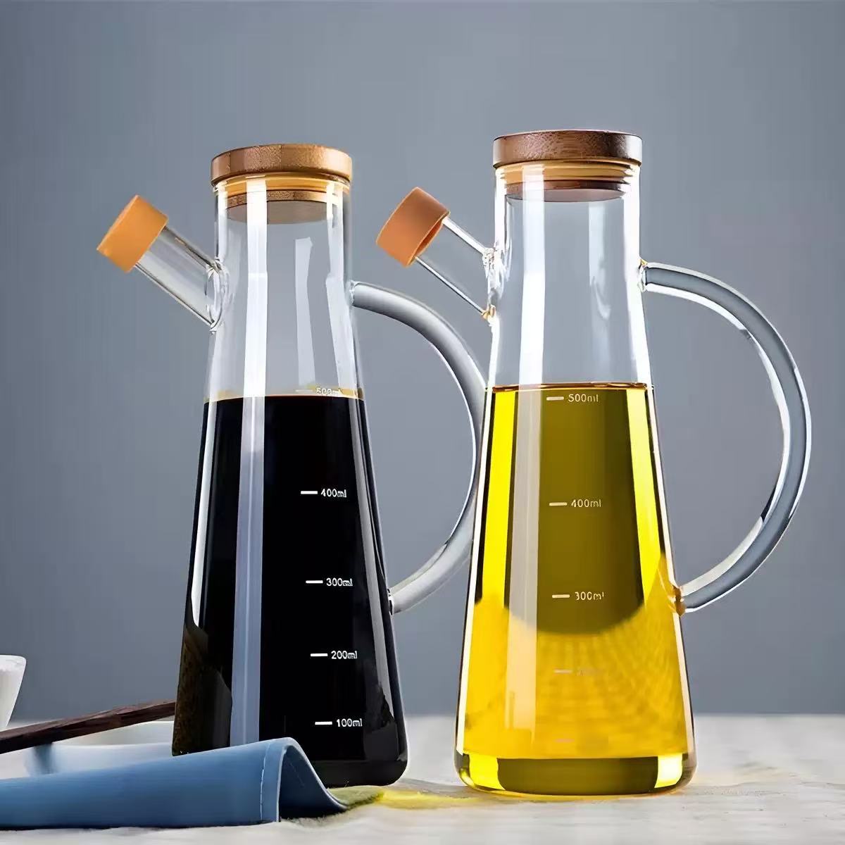 Glass Oil and Vinegar Dispenser Set with Measurement Scale