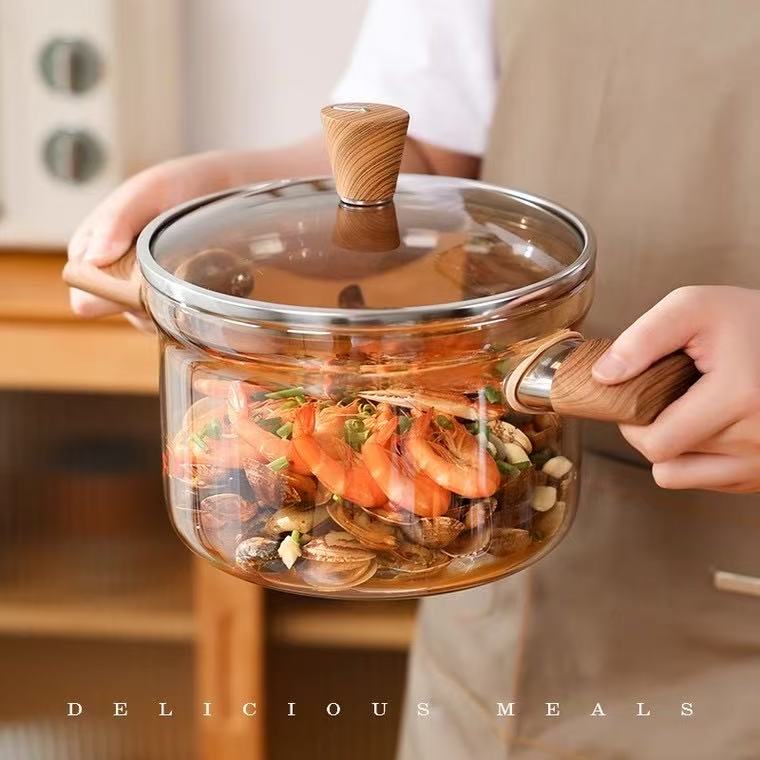 A pot with wooden handle